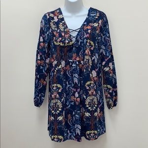 NWT Boho Navy Blue Print Dress